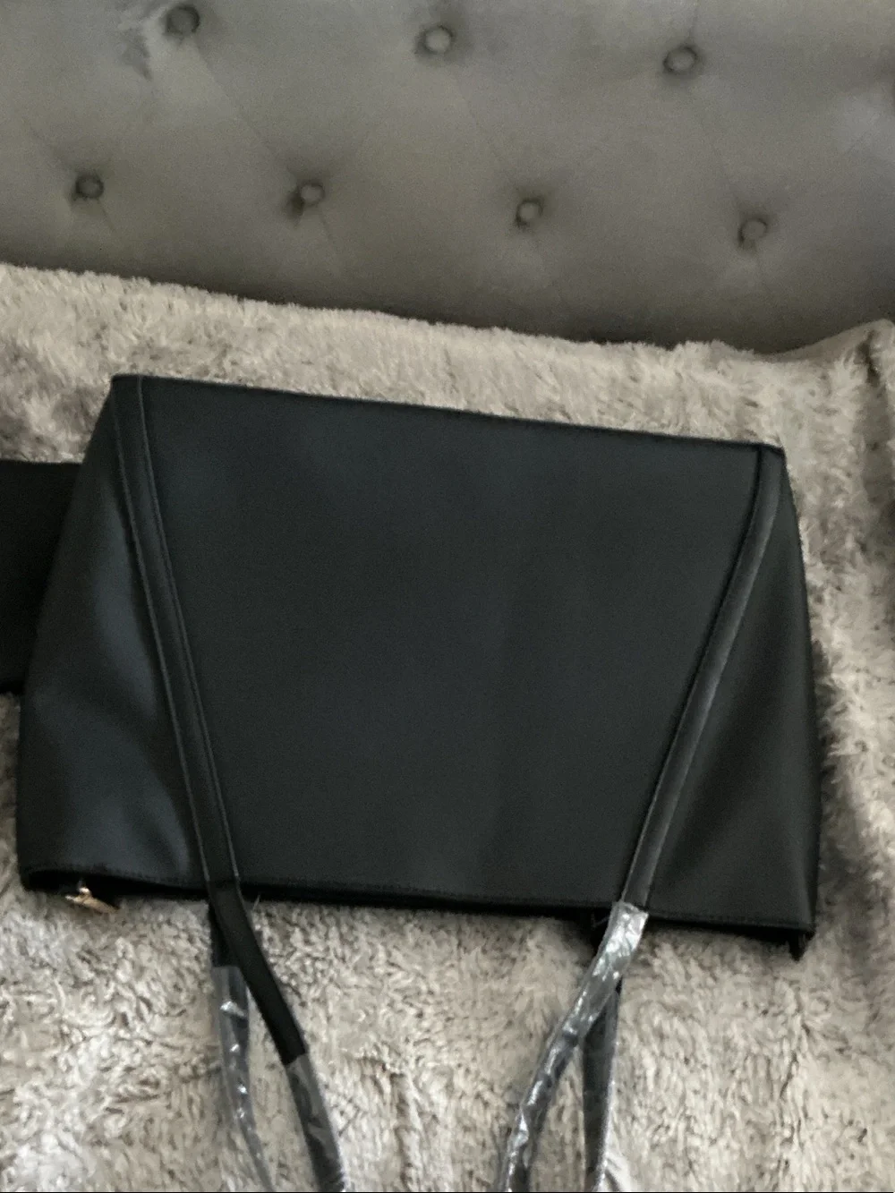 Joan Vass Black Tote with Gold Logo and Wristlet